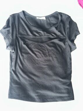 Women’s Black Short Sleeve Ribbed Top